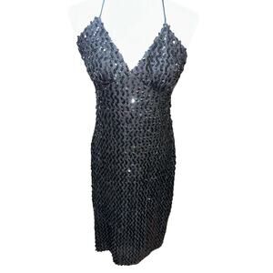 Vintage Holiday Party Mini Dress Sequins Lined Spaghetti Straps 11/12 sexy Vamp